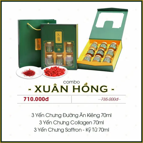 Hộp Quà Yến Chưng Xuân Hồng Tặng 1hộp đường phèn