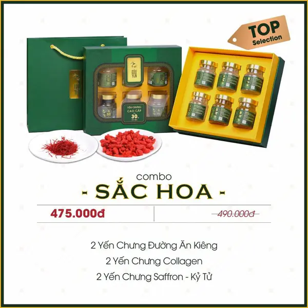 Hộp Quà Yến Chưng Sắc Hoa Tặng 1 túi táo đỏ